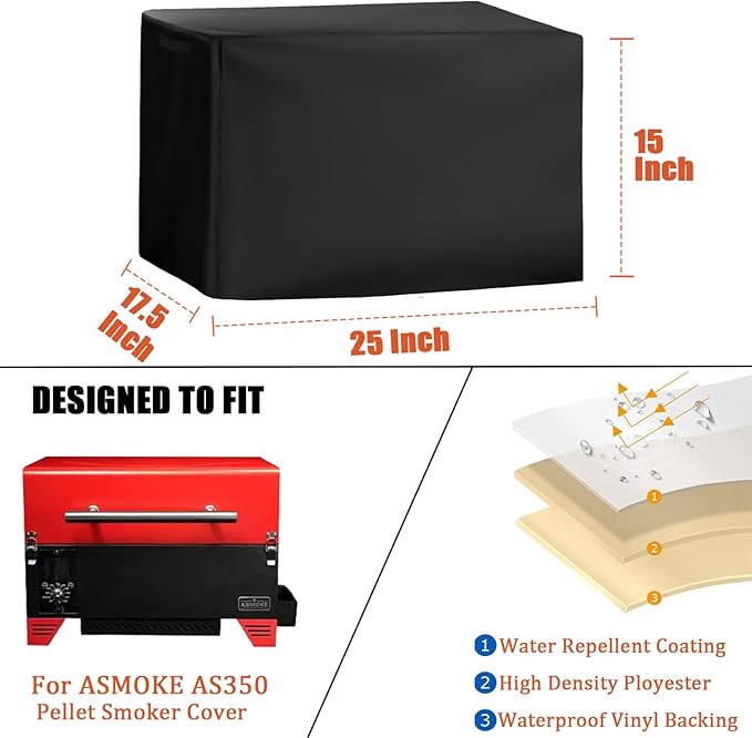 Tabletop Grill Cover for ASMOKE AS350 Wood Pellet Grills, Heavy Duty 600D Waterproof Table Top Portable Smoker Cover for ASMOKE Pellet Grill AS350/AS350DC BBQ Accessories