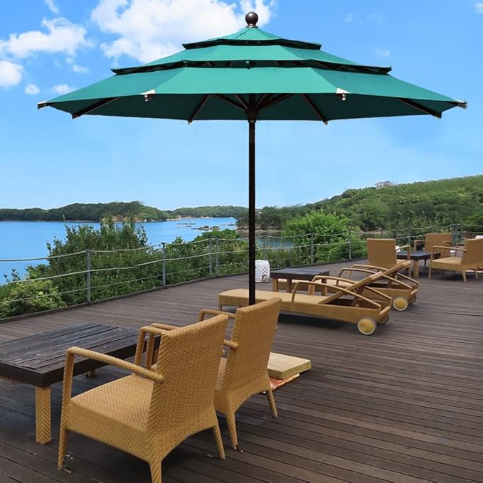 EliteShade USA 10-Year-Non-Fading 11Ft 3 Tiers Market Umbrella Patio Outdoor Cylinder Auto Push-up Table Umbrella with Ventilation, Teal