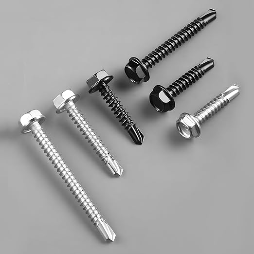 #14 x 2 Inch Self Drilling Screws, (85pcs) 2 lbs Black Self Tapping Screws for Metal, 410 Stainless Steel Hex Washer Head Sheet Metal Screw