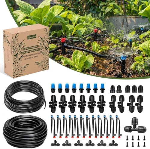 Push-to-Connect Drip Irrigation System Kit, 2-Zone Garden Watering System with 50FT 1/2" Mainline, Leak-Resistant Quick Connect Fittings, Adjustable Emitters for Raised Beds, Greenhouse