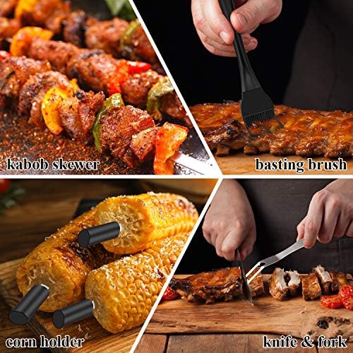 ROMANTICIST 23pcs Heavy Duty Grilling Gifts for Men Dad Fathers Day, Extra Thick BBQ Accessories Tools Set, Stainless Steel Grill Utensils Kit with Meat Claws,Canvas Bag for Outdoor Camping Black