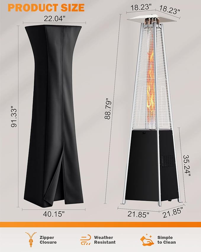 Pyramid Patio Heater for Outdoor Use, 48000 BTU Fast Heating Propane Heater with Wheels & Weatherproof Cover, Triple Protection System Outdoor Heaters for Patio, Yard, Pool, Garden