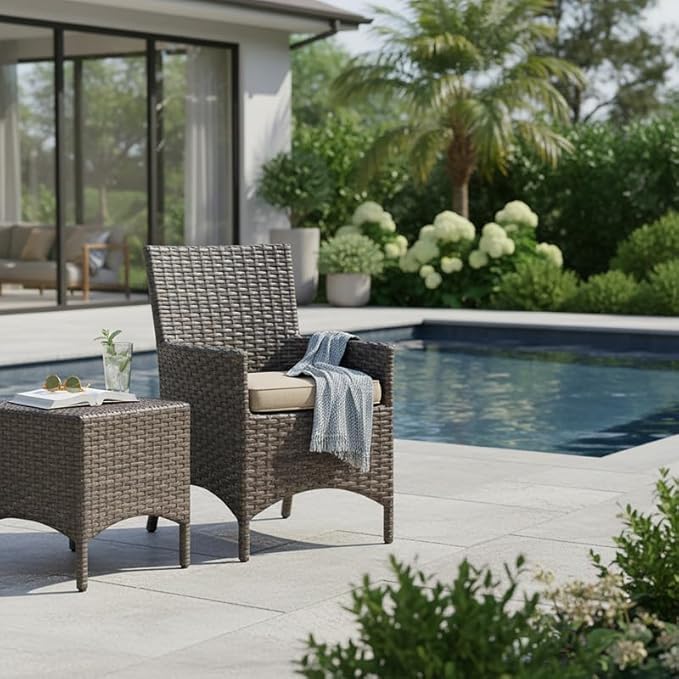 Covers & All Universal Dining Chair with Arm, Charcoal Wicker, Sunbrella Cushion, Outdoor Furniture with UV-Protected, Perfect for Patio Furniture (24" L x 24" W x 35.5" H)