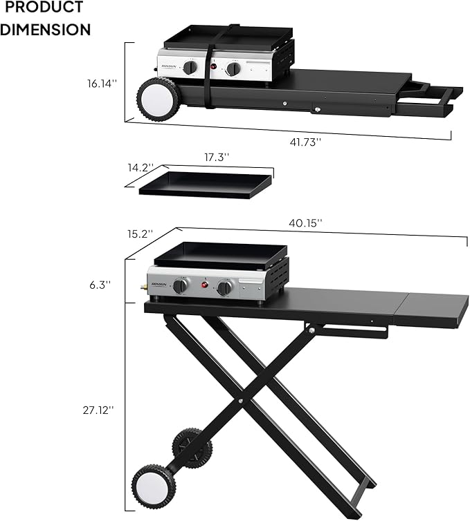 ROVSUN 20000 BTU Foldable Flat Top Gas Grill with Wheels & Enameled Tray, 2 Burner Portable Propane Griddle with Electronic Ignition & Regulator for Outdoor Cooking Camping BBQ Tailgating Picnicking