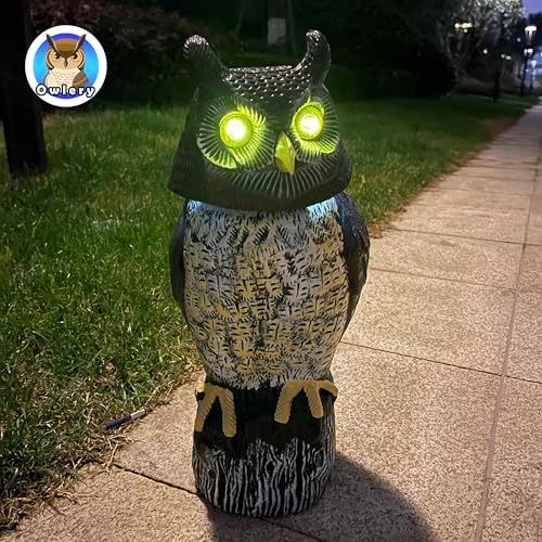 Large Solar Owl with Motion Detector, Flashing Eyes, Spinning Head, Realistic Hooting and Silent Mode, Garden Owl, Outdoor Statue, Decoration for Home, Garden, Patio and Fence