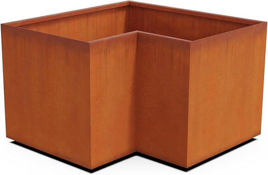 Plantercraft Corten Steel Planter Corner Metal Garden Box Natural Rust Finish Heavy Duty | Made in USA | Fully Assembled | Commercial Residential Outdoor