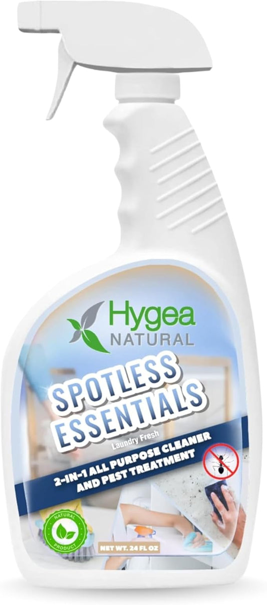 Hygea Natural Spotless Essentials - Indoor Pest Control Spray & Multi-Surface Cleaner for Home and Kitchen - Kills Dust Mites, Bed Bugs, Ants, Lice - Child & Pet Friendly - 24oz (Laundry Fresh Scent)