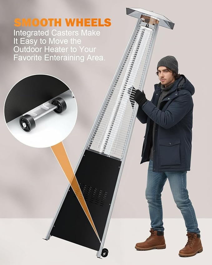 Pyramid Patio Heater for Outdoor Use, 48000 BTU Fast Heating Propane Heater with Wheels & Weatherproof Cover, Triple Protection System Outdoor Heaters for Patio, Yard, Pool, Garden