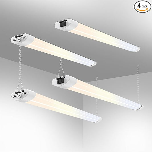 ALUSSO® 5CCT LED Shop Lights for Workshop 4FT, 4800LM Super Bright, 20W 30W 40W 2700K 3000K 4000K 5000K 6500K Selectable, Linkable Linear Work Light for Garage Basement, ETL, 4 Pack