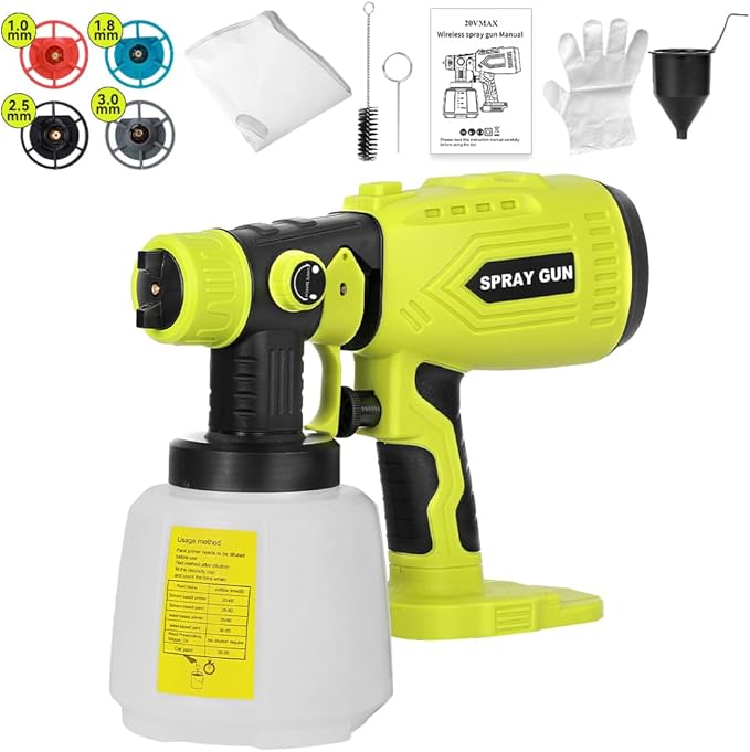 Paint Sprayer Compatible with Ryobi 18V Battery, 200W HVLP Spray Paint Gun Tool with Brushless Motor and Copper Nozzle, Easy to Clean, for Furniture, Fence, Walls, Ceiling, Door etc. (No Battery)
