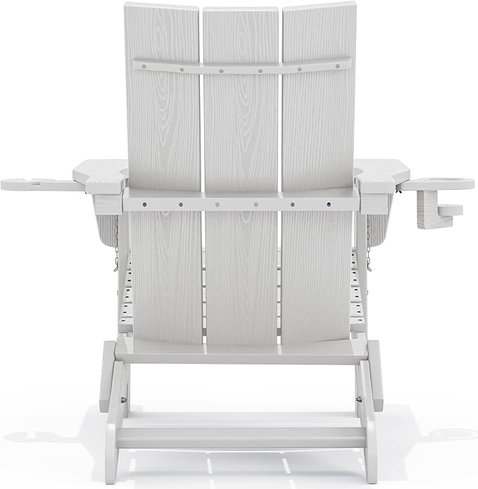 SERWALL Modern Folding Adirondack Chair Set of 2, Weather Resistant HDPE Outdoor Adirondack Chair with Cup Holders, Fire Pit Chairs for Patio Lawn Garden, White