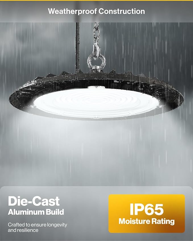 Sunco UFO LED High Bay Light, Shop Lights for Warehouse, Plug & Play, 19500 LM, 150W, 5000K Daylight, Power Cord Included, IP65 Waterproof Shatterproof Fixture UL 2 Pack.