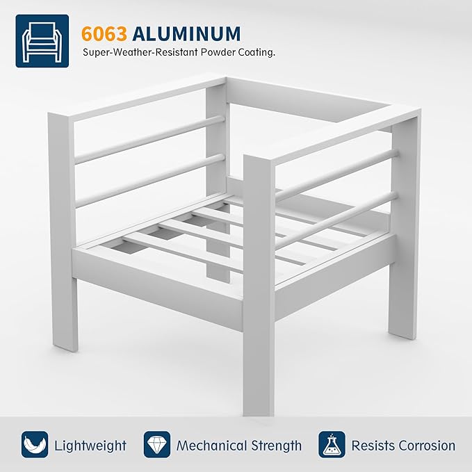 UDPATIO 10 Piece Aluminum Patio Furniture Set, Oversized Modern Outdoor Furniture Set with Olefin Fabric Cushion for Patio Deck Backyard, White/Navy(with Waterproof Covers)