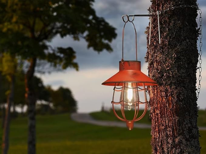 YAKii 6 Pack Solar Lantern Hanging Waterproof Outdoor Metal Solar Lamp with Warm White Light Decorate for Yard Garden Pathway Patio Porch (Red)