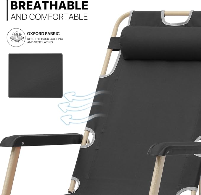 MoNiBloom Set of 2 Folding Reclining Patio Chair, 3-Position Patio Lounger Folding Chair with Footrest for Backyard Poolside Lawn, Red, 330lbs Capacity, Black