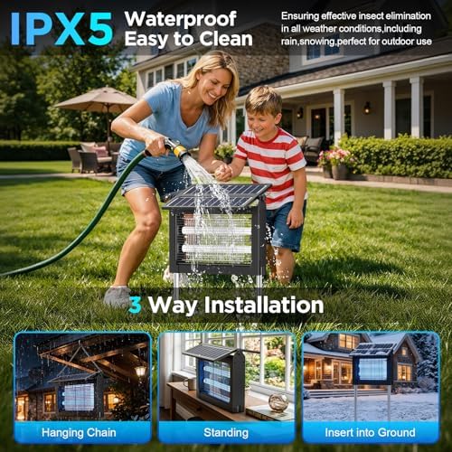Solar Bug Zapper Outdoor, 4500V Grid, Foldable Solar Panel, IPX5 Waterproof