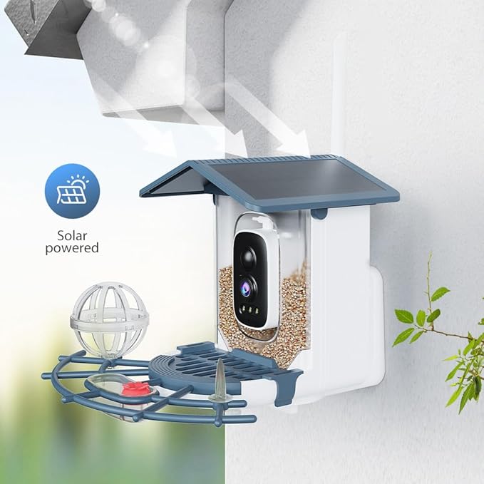 WOOLINK 2K Smart Bird Feeder with Camera, 3MP 2.4Ghz Solar Wireless Battery Camera With AI Bird Species Identification, HD Video Bird House with Camera for Ourdoor, IP65 Waterproof, Color Night Vision