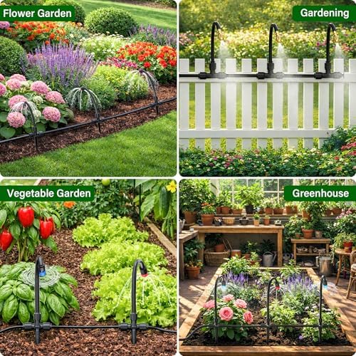 MIXC 2026-Upgrade 360° Adjustable Drip Irrigation System Kit, 200FT Bendable Watering Misting System with 3 Spray Nozzle Types, 1/2"(50FT) & 1/4"(150FT) Tubing for Garden Raised Bed Lawn & Greenhouse