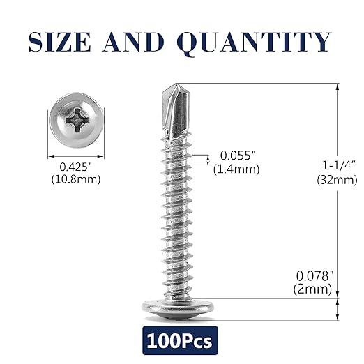 #8 x 1-1/4" Sheet Metal Screws 100PCS 410 Stainless Steel Truss Head Fast Self Tapping Screws by SG TZH