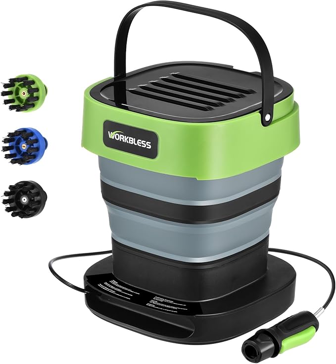 Cordless Electric Sprayer, Portable Water Sprayer with 3.2 gal Water Tank, Auto-Rewind Hose Reel, Portable Cordless Pressure Washer for Cars, Bikes, Garden, Camping(3 Nozzles)