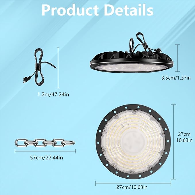 200W 20000LM UFO LED High Bay Light, 4 Pack Non-Dim High Bay LED Shop Light, 6000K Commercial Lights, IP65 Waterproof Industrial Bay Lighting for Shop/Garage/Warehouse
