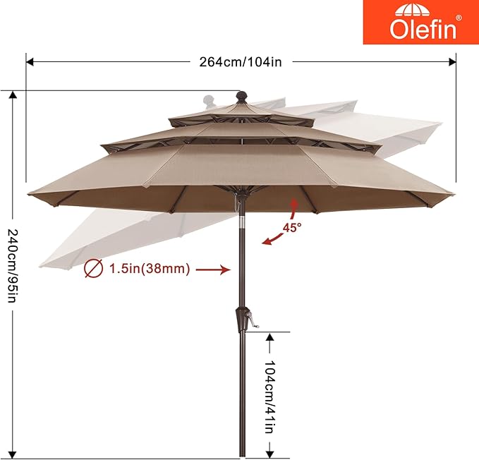 MASTERCANOPY 9ft 3-Tier Olefin Patio Umbrella with Tilt Crank, 5-Year-Non-Fading Canopy & 8 Fiberglass Ribs for Deck, Patio, and Garden, Turquoise