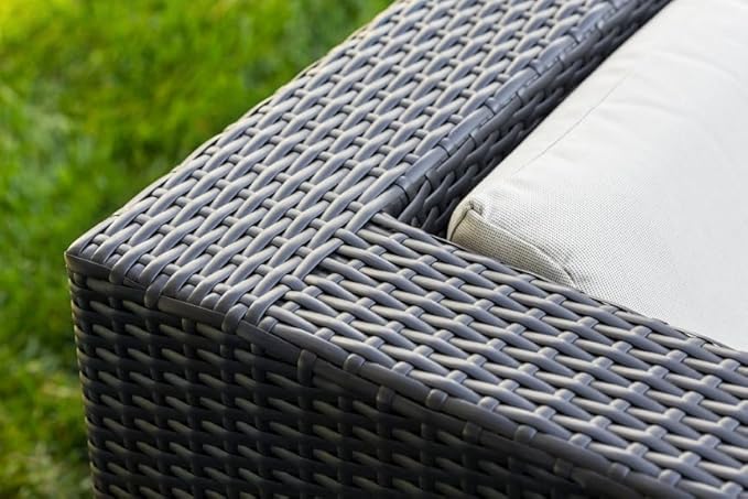 7 Piece Outdoor Patio Furniture Black Wicker Sunbrella Taupe Conversation Set with Fully Assembled Sectional and 42-inch Propane Gas Fire Table