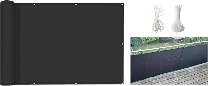 4'x25' Aiwi Space 100% Solid Non-See-Through Privacy Fence Panel, 4ft Garden Privacy Fence, Full Privacy Protect for Balcony, Backyard,Porch, Railing and Pool, Black