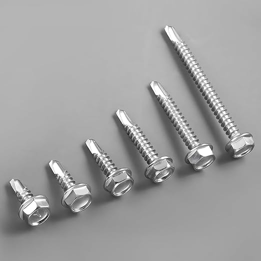 #8 x 1-1/4 Inch Self Drilling Screws, 472pcs 3 lbs Self Tapping Screws for Metal, 410 Stainless Steel Hex Washer Head Sheet Metal Screw