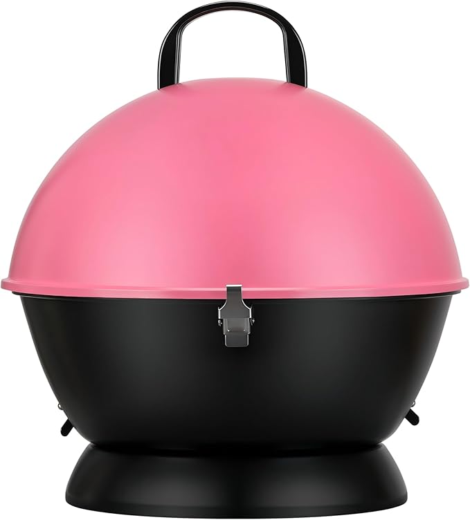 14-Inch Portable Barbecue Grill,Outdoor Small Grill with Dual Venting System and Warming Rack for Picnic, Camping, Backyard,Pink