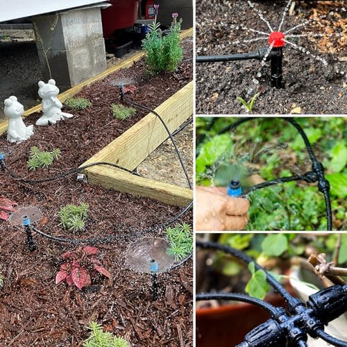 Maotong 100FT 1/4 inch New Quick-Connect Drip Irrigation Kit Distribution Hose Tubing for Garden Irrigation System (Includes 2 Pcs 6-Way Connector, 5 Pcs 1/4" Tee and 10 Pcs End Plugs)