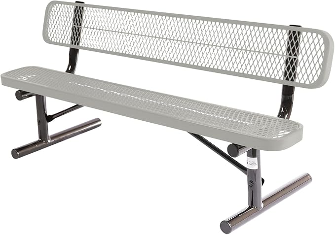 COATEDOUTDOORFURNITURE Coated Outdoor Furniture Heavy-Duty Portable Outdoor Bench Thermoplastic Coated, Expanded Metal, Commercial-Grade Seating, Made in America (Portable with Back, 6 Ft, Grey)