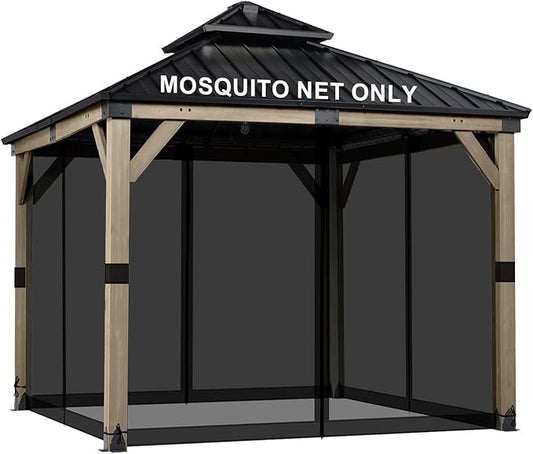 BPS 12' x 12' Gazebo Universal Mosquito Netting Screen Replacement, 4-Panel Screen Walls with Double Zippers for Outdoor Patio, Black (Mosquito Net Only)