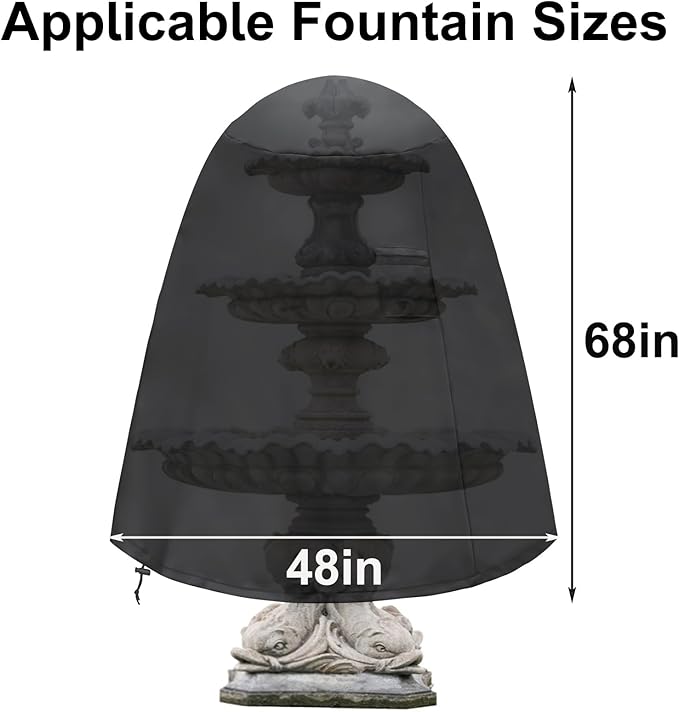 Fountain Cover（48"x68"） 600D Oxford Cloth Garden Fountain Statue Protective Cover, Fountain Protector with Drawstring Weather Resistant for Winter Outdoor Patio Fountain (48"x68"- black)