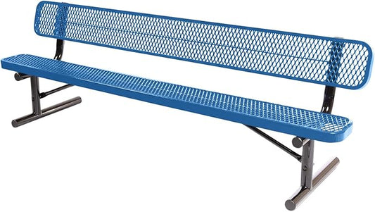 COATEDOUTDOORFURNITURE Heavy-Duty Portable Outdoor Bench Thermoplastic Coated, Expanded Metal, Commercial-Grade Seating, Made in America (Portable with Back, 8 Ft, Textured Light Blue)