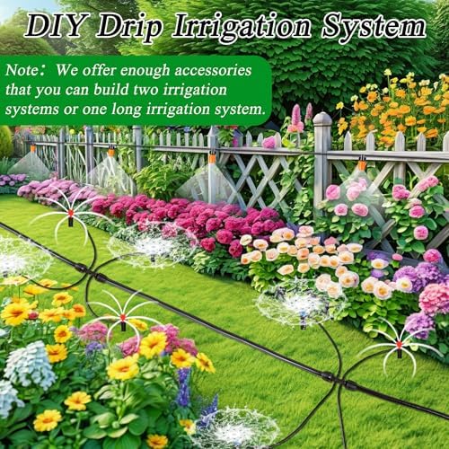 520FT Drip Irrigation System Kit, Automatic Drip Irrigation Kit with 1/2 inch Hose 1/4 inch Distribution Tubing and Accessories for Greenhouse, Yard, Lawn