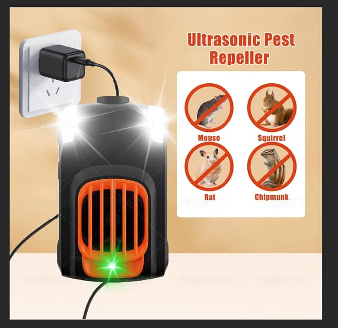 Ultrasonic Mice Repellent in Door,Out Door, for Car Engines, House, Garage, Kitchen, Attic, 2 Pack Rodent Mice Rat Repellent Plug in Electronic Rat Pest Deterrent with 4 Strobe Lights,