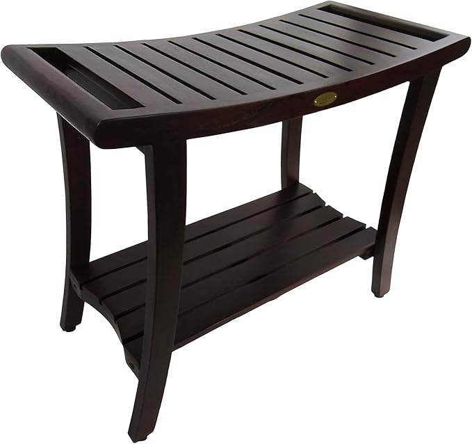 DecoTeak Harmony 30 Inch Extended Height Brown Waterproof Teak Wood Shower Bench | Provides Safety, Storage, and Organization for Bathroom Accessories