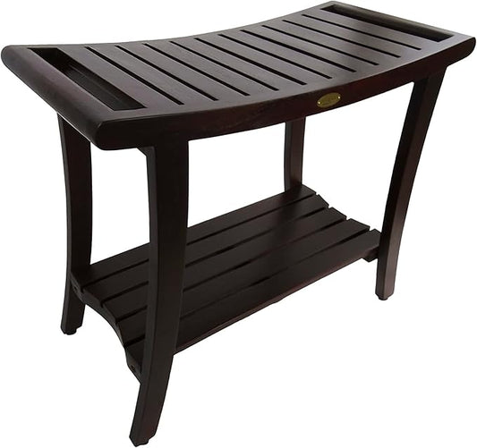 DecoTeak Harmony 30 Inch Extended Height Brown Waterproof Teak Wood Shower Bench | Provides Safety, Storage, and Organization for Bathroom Accessories