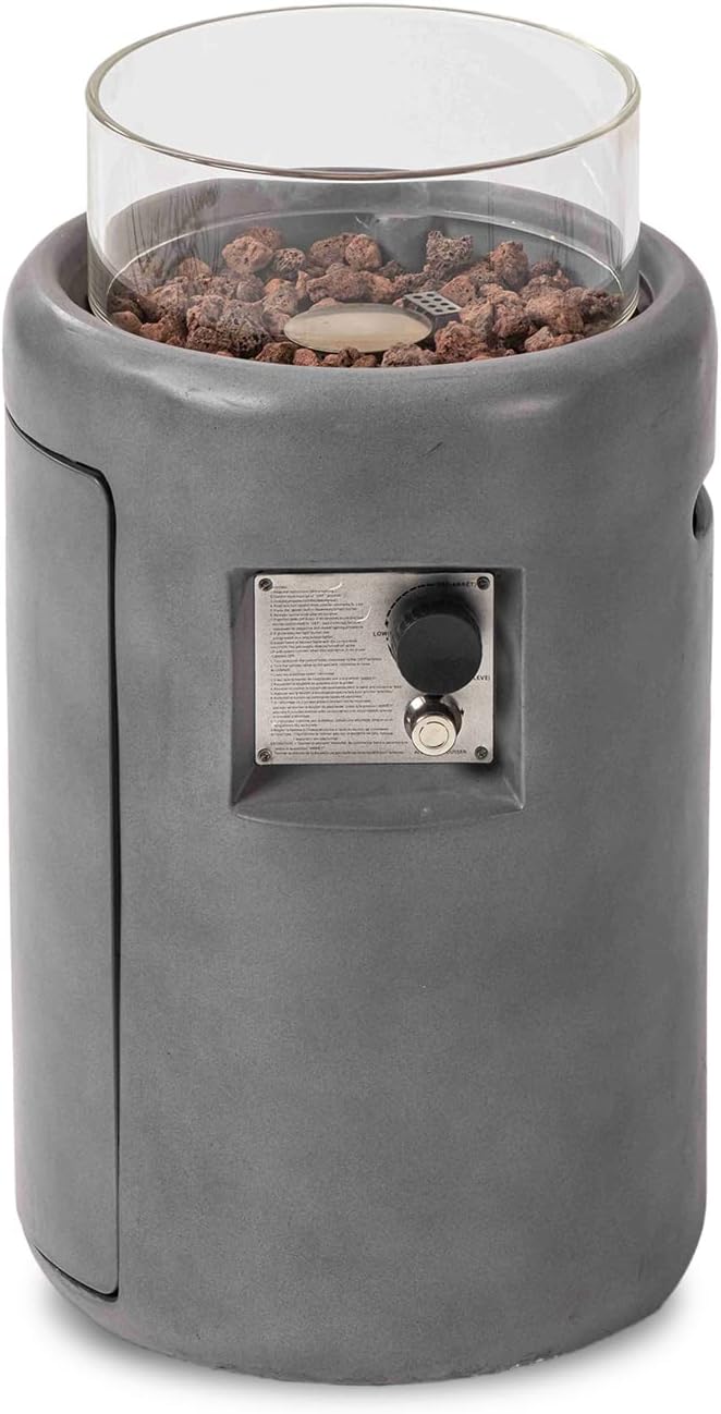 SUNBURY Outdoor Gas Fire Column, 40,000 BTU Propane Fire Pit for Patio Party & Gathering, Compact Flame Heater with Lava Rocks, Waterproof Cover for Yard & Deck Ambiance (Grey)