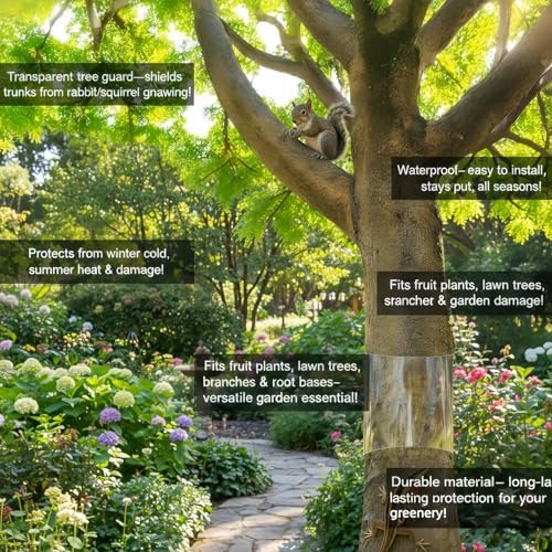 Durable Iguana Tree Wrap Tree Trunk Protector - Clear Tree-Safe Guard for Climbing Prevention, Rodent Barrier Kit with 54 Double-Sided Tapes & 10 Zip Ties (196" x 7.8")