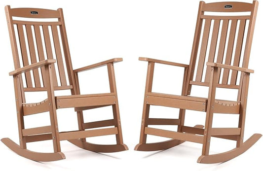 FUNBERRY Outdoor Rocking Chairs Set of 2, HDPE All Weather Poly Lumber Rocker, High Back Patio Rockers Easy Assembly
