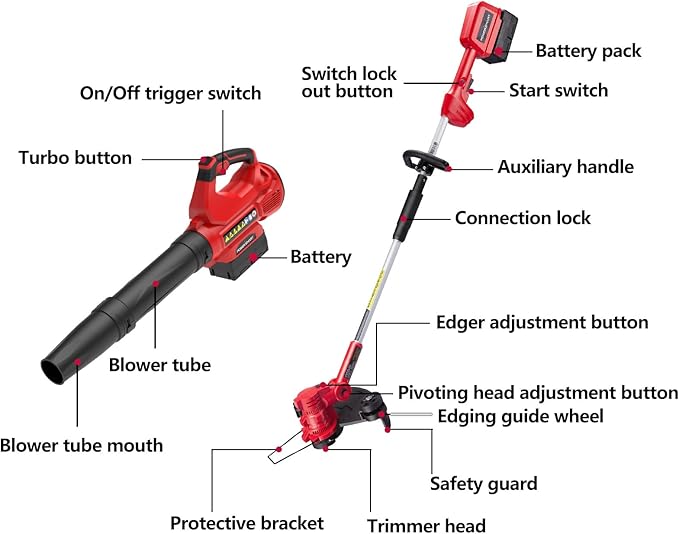 PowerSmart 40V Max Battery Powered Weed Eater and Cordless Leaf Blower Combo Kit with 4.0Ah Battery and Charger, String Trimmer and Weed Wacker 2-in-1 with Automated Feed Spool