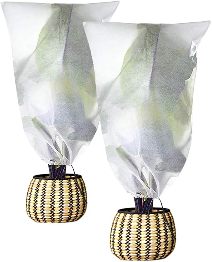 Agfabric Plant Covers Freeze Protection 72"x72"x12" 0.9oz Freeze Cloths for Plants Plant Frost Protection Covers Drawstring Bags Shrub Jacket Warm,White,2 Pack