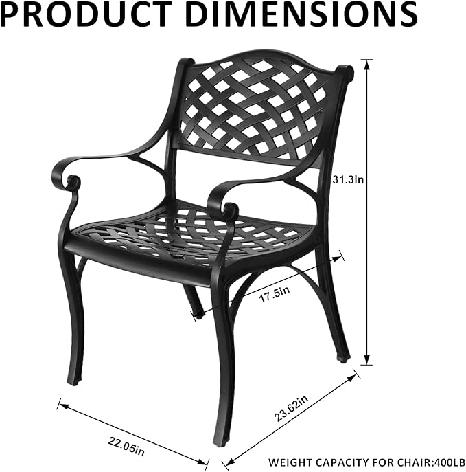 Cast Aluminum Patio Chairs Set of 2, Outdoor Dining Chairs, All-Weather Metal Patio Chairs, Patio Bistro Chairs with Armrest for Garden Backyard Porch Balcony Lawn Pool