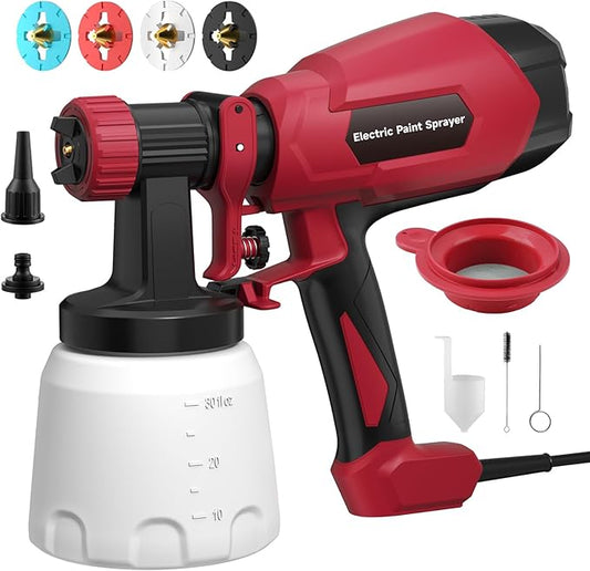HVLP Paint Sprayer, Electric Spray Paint Gun, 3 Modes & 4 Barss Nozzles, with Cleaning & Blowing Joints, Variable Flow Control, for Doors, Fences, Furniture, Wall, Cabinet, Garden Chairs, etc.