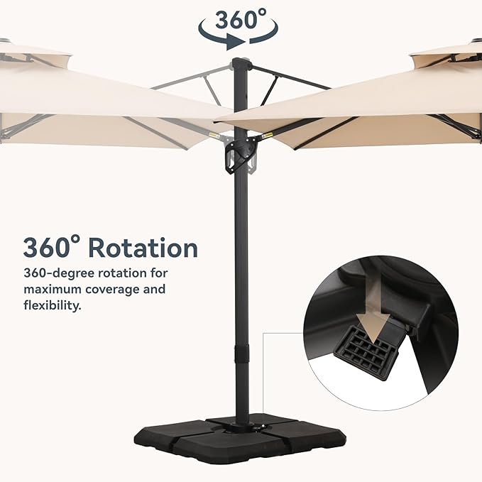 GREEN PARTY 10x10 ft Cantilever Patio Umbrella with Base Included, Outdoor Offset Umbrellas with 360° Rotation, 5-Year-Non-Fading Hanging Pool Umbrella for Garden Deck Poolside - Beige