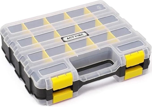 Anyyion Small Parts Organizer, 34-Compartments Double Side parts organizer with Removable Dividers for Hardware, Screws, Bolts, Nails, Beads, Jewelry. (1 PCS, Yellow)