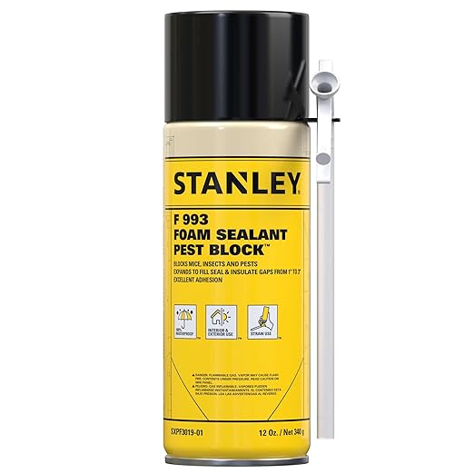 Stanley F993 Expanding Foam Sealant Spray – (1x12oz) Gaps & Cracks Filler, PestBlocker for Indoor/Outdoor Use – Paintable, Waterproof, Polyurethane Insulation Foam with Straw Applicator | 1 Pack