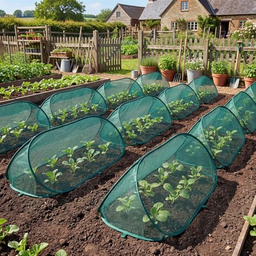 4 Sets 39" x 15" x 15" Pop up Garden Mesh Plant Cover Garden Rows Plants Cover with 24 Pcs Ground Nails Foldable Outdoor Protector Tent for Vegetables Fruits Seedlings Flowers from Animals